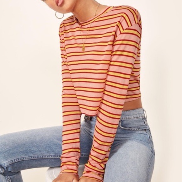 Reformation Tops - Reformation Chloe Long Sleeve Striped Top Val Stripe